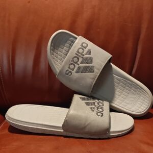 adidas Gray Slide Sandals with Black Logo Detail